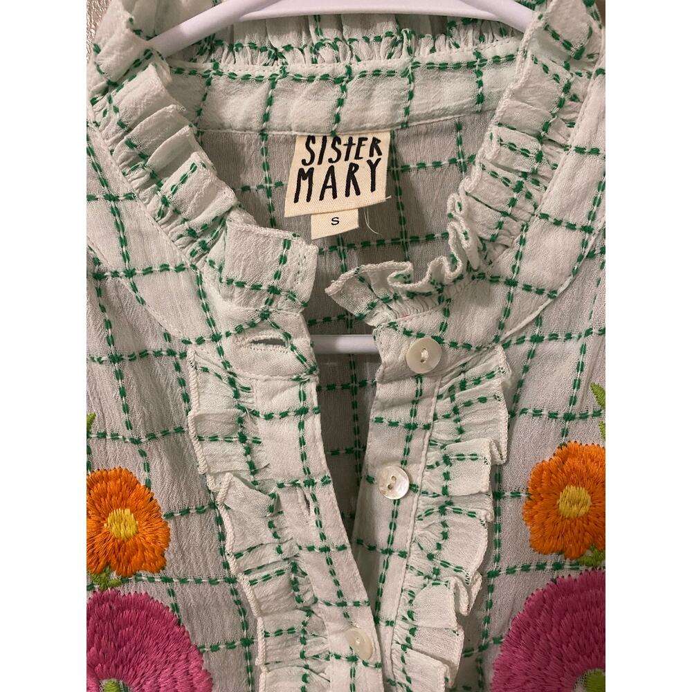 Sister Mary Josephina Blouse Small Floral Embroidery Colorful 100% Cotton Boho - Picture 6 of 10